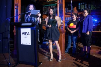 Rachael Maza announcing an award at VIPA 2012