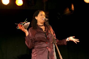 Rachael Maza accepting Sidney Myer Performing Arts Award on behalf of Ilbijerri