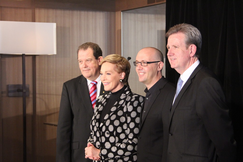 Julie Andrews with Premier Barry O'Farrell and producers John Frost and Phil Bathols. Photo by Ben Neutze