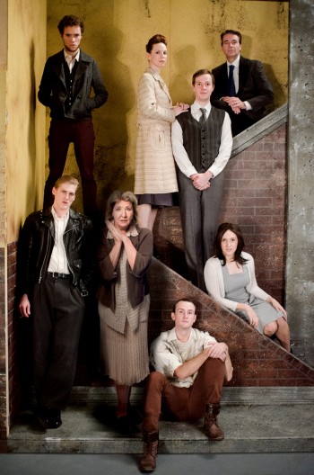 The cast of Blood Brothers: Lewis Edwards, Josh Te Paa, Amanda Muggleton, Shaun Kohlman, Zack Anthony, Julie Cotterell, Dale Pengelly and Stacey De Waard. Photo: Trent Rouillon