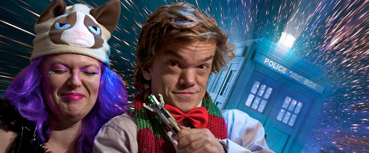 Characters Doctor Who and the aptly named Tard the Grumpy Cat in "Pop Mashup: Happy Birthday Doctor".