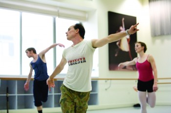 Tim Harbour centre in rehearsals for The Australian Ballet's Halcyon.