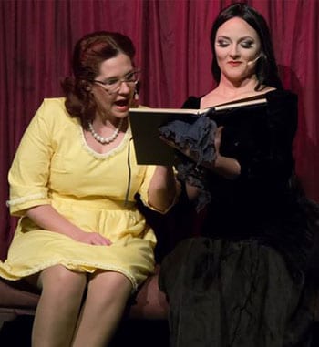 Natalie Ridoutt and Aurelie Rouque in The Addams Family - Brisbane Arts Theatre. [image supplied].