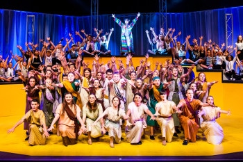 The cast of Joseph and the Amazing Technicolor Dreamcoat, Packemin Youth. Photo by Grant Leslie. 