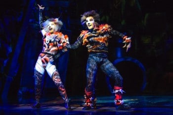 Dominique Hamilton as Rumpleteaser and Brent Osborne as Mungojerrie in CATS 2015. Image by Hagen Hopkins.