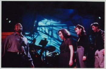 October 1995, WPA Theatre, NY NY: The original cast of "Songs for a New World" performs "Flying Home." Billy Porter, Andrea Burns, Jessica Molaskey, Brooks Ashmanskas [Photo credit: Stephan Olson]