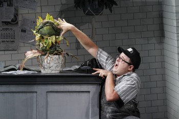 Audrey II and Brent Hill as Seymour. Photo by Jeff Busby. 