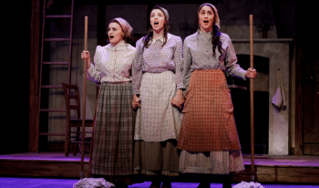 Monica Swayne (far right) as Hodel in Fiddler on the Roof. Photo by Jeff Busby.