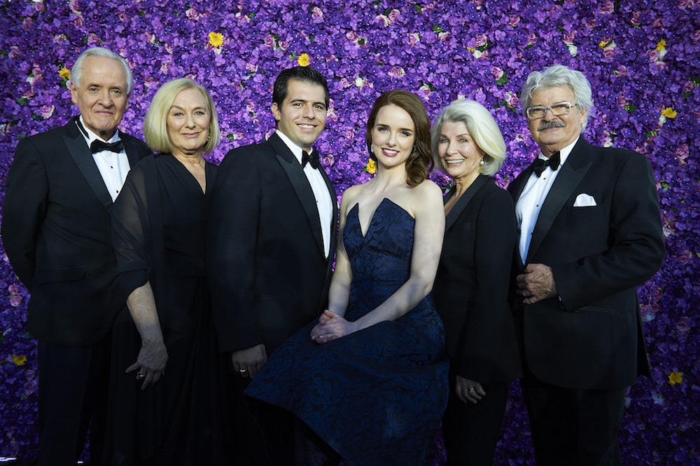 Tony Llewellyn-Jones, Deidre Rubenstein, Mark Vincent, Anna O'Byrne, Robyn Nevin and Reg Livermore. Principal cast of My Fair Lady at the official cast launch in Sydney