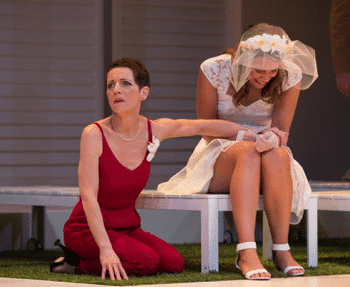 Christen O’Leary and Ellen Bailey in Much Ado About Nothing - QTC. Image Supplied.