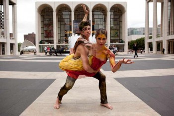 Jake Mangakahia (The Australian Ballet) and Ella Havelka (Bangarra) in Warumuk, Lincoln Centre. Photo by Lisa Tomasetti