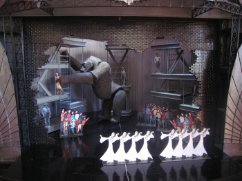 Production Development Set Model of Kong Breaking Out Of Time Square Theatre. Image by Peter England