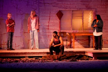 Heather Mitchell, George Shevtsov, Aaron Pedersen and Pauline Whyman in Signs of Life. Image by Lisa Tomasetti 2012  