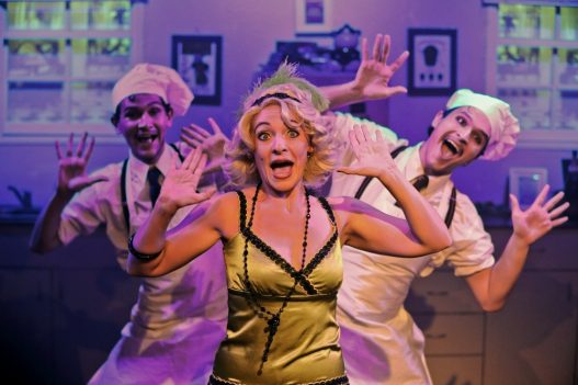 Steven Kreamer, Jaimie Leig Johnson and Rick Woodhouse in Squabbalogic's The Drowsy Chaperone. Image by Michael Francis of Francis Fotography