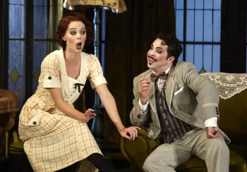 Anna Dowsley (Rosina) and Paolo Bordogna (Figaro) in Opera Australia's The Barber of Seville. Photo credit Keith Saunders 