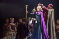 3-Patti Murin (Anna) and Caissie Levy (Elsa) with Jacob Smith in FROZEN on Broadway. Photo by Deen van Meer