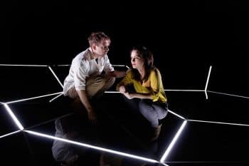 Lucas Stibbard and Jessica Tovey in Constellations - Queensland Theatre. Photography by Rob Maccoll