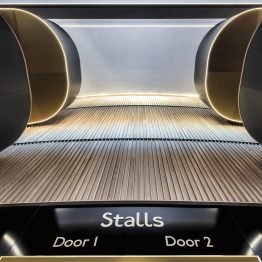 Under-stair view to Pressed Metal Ceiling from Main Stalls Entry