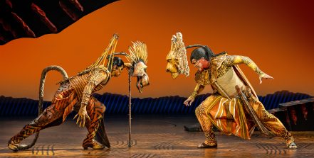 Daniel Frederiksen as Scar. Nick Afoa as Mufasa. The Lion King. (c) Disney. Photo by Daniel Boud